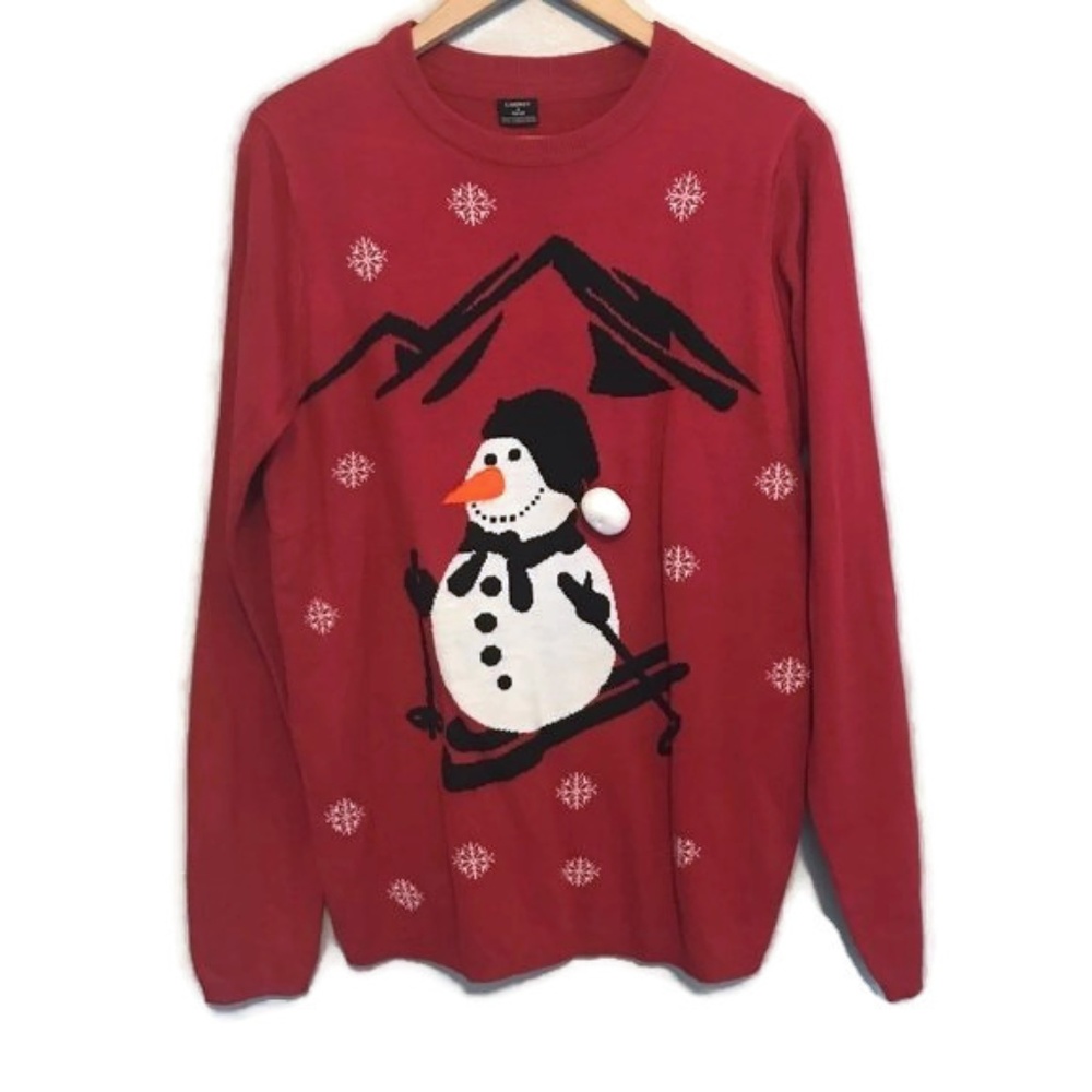 Men's Ugly Tacky Christmas Sweater Red Snowman